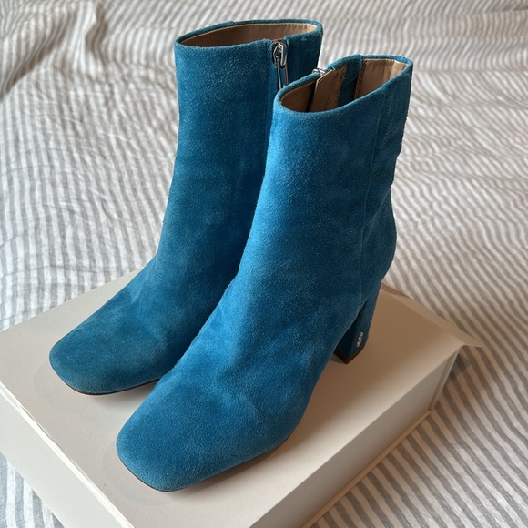 Sam Edelman Blue Suede Ankle Boots Size 6 Block Heel Zip Up - Picture 6 of 9